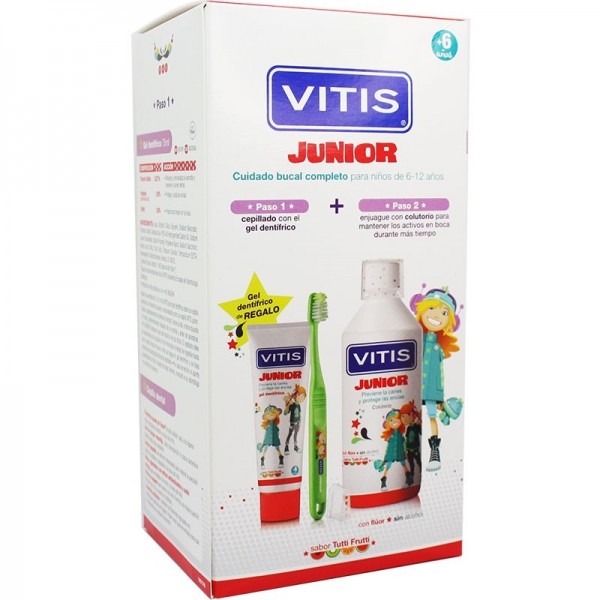Vitis Junior  6-12 Tutti Frutti Colutorio 500 ml + Gel Dentifrico 75 ml + Cepillo Promo